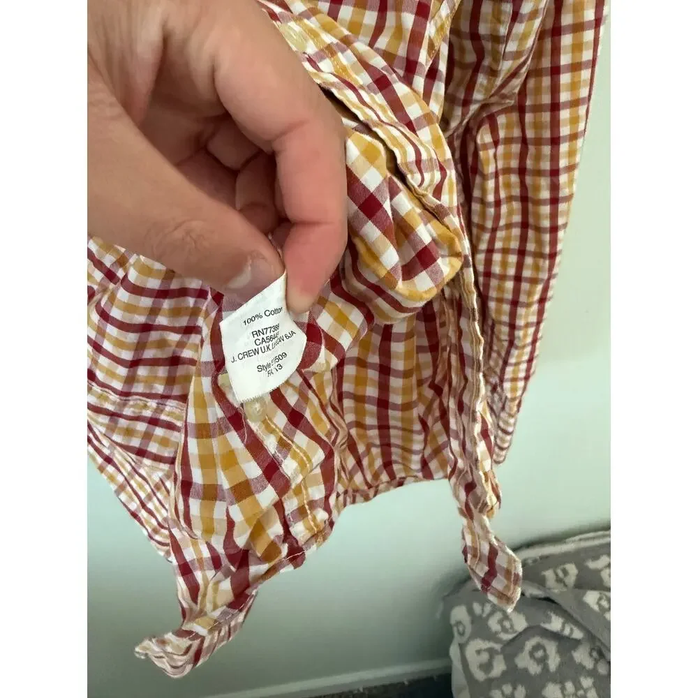 J. Crew | Men’s Yellow/Red/White Plaid 100% Cotton Woven Dress Shirt Preppy